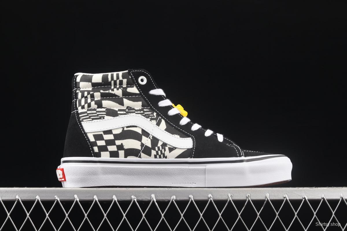 Vans Sk8-Hi black and white checkerboard lattice side stripes high-top casual board shoes VN0A5FCC9CU