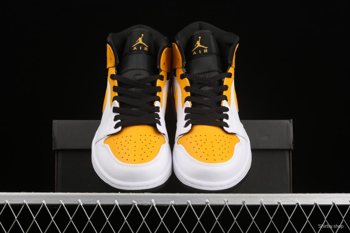 Air Jordan 1 Mid White and Yellow Zhongbang Basketball shoes 554724-170